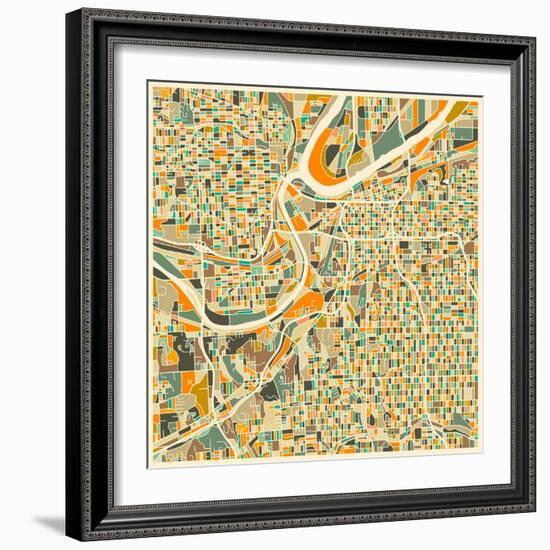 Kansas City Map-Jazzberry Blue-Framed Premium Giclee Print