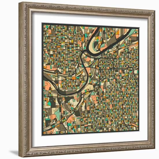 Kansas City Map-Jazzberry Blue-Framed Art Print