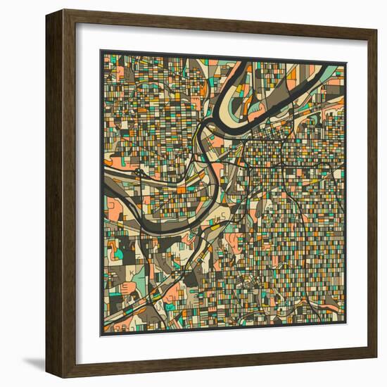 Kansas City Map-Jazzberry Blue-Framed Art Print