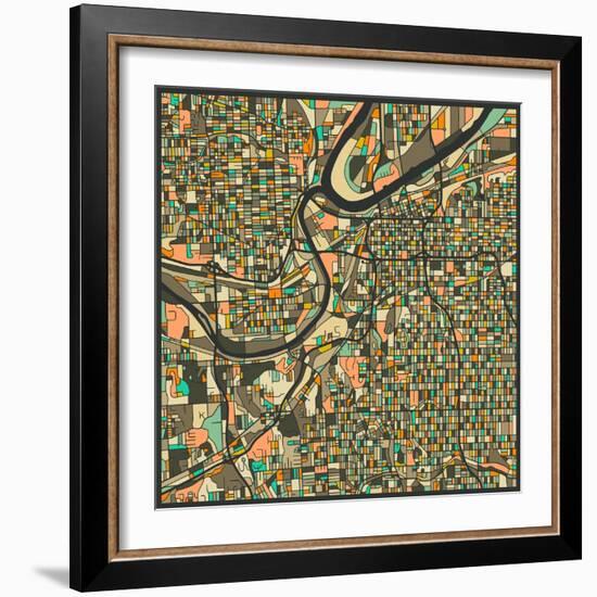 Kansas City Map-Jazzberry Blue-Framed Art Print