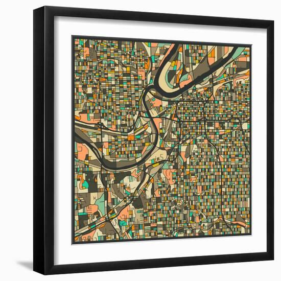 Kansas City Map-Jazzberry Blue-Framed Art Print