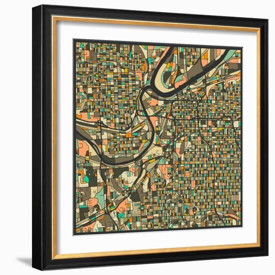 Kansas City Map-Jazzberry Blue-Framed Art Print