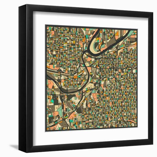 Kansas City Map-Jazzberry Blue-Framed Art Print