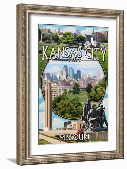 Kansas City, Missouri - Montage Scenes-Lantern Press-Framed Art Print