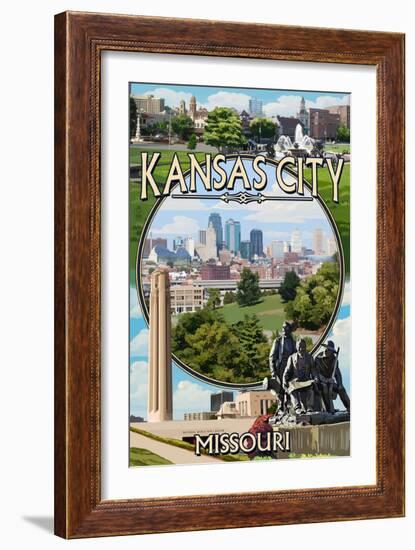 Kansas City, Missouri - Montage Scenes-Lantern Press-Framed Art Print