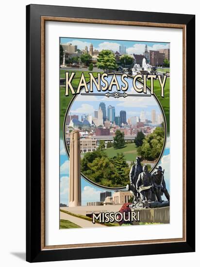 Kansas City, Missouri - Montage Scenes-Lantern Press-Framed Art Print