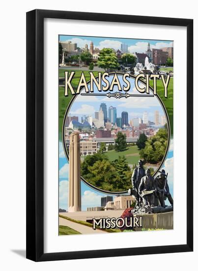 Kansas City, Missouri - Montage Scenes-Lantern Press-Framed Art Print