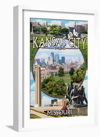 Kansas City, Missouri - Montage Scenes-Lantern Press-Framed Art Print