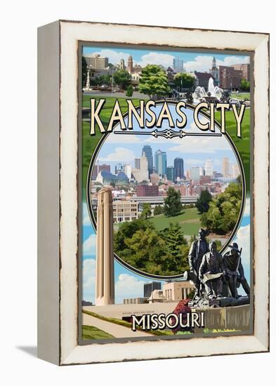 Kansas City, Missouri - Montage Scenes-Lantern Press-Framed Stretched Canvas