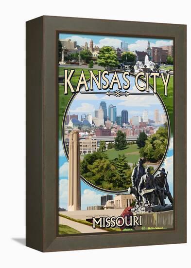 Kansas City, Missouri - Montage Scenes-Lantern Press-Framed Stretched Canvas