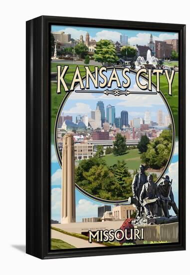 Kansas City, Missouri - Montage Scenes-Lantern Press-Framed Stretched Canvas