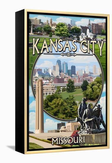 Kansas City, Missouri - Montage Scenes-Lantern Press-Framed Stretched Canvas