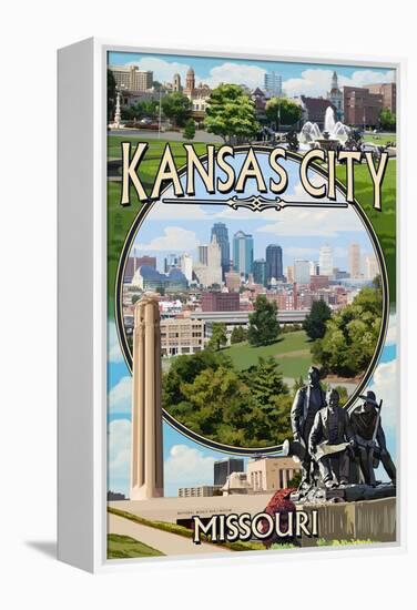 Kansas City, Missouri - Montage Scenes-Lantern Press-Framed Stretched Canvas