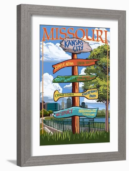 Kansas City, Missouri - Signpost Destinations-Lantern Press-Framed Art Print