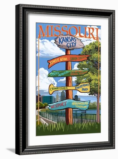 Kansas City, Missouri - Signpost Destinations-Lantern Press-Framed Art Print