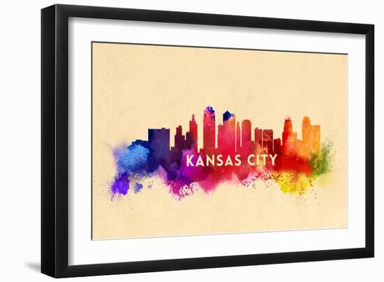 Kansas City, Missouri - Skyline Abstract-Lantern Press-Framed Art Print