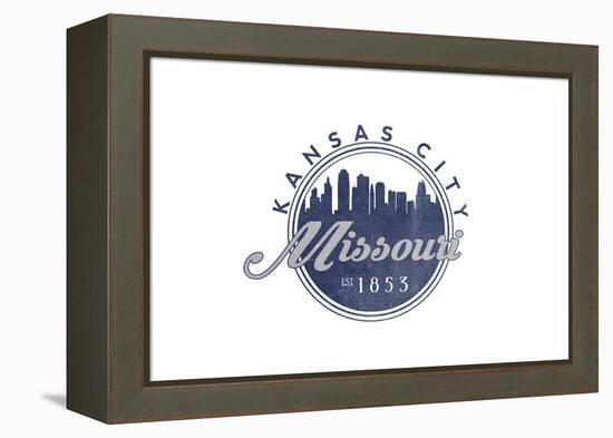 Kansas City, Missouri - Skyline Seal (Blue)-Lantern Press-Framed Stretched Canvas