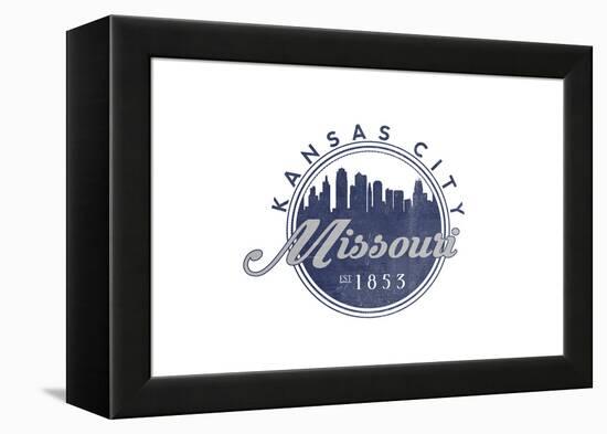 Kansas City, Missouri - Skyline Seal (Blue)-Lantern Press-Framed Stretched Canvas