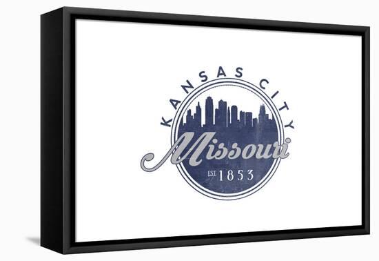 Kansas City, Missouri - Skyline Seal (Blue)-Lantern Press-Framed Stretched Canvas