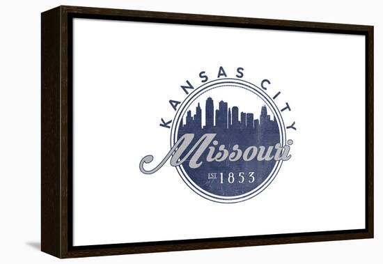 Kansas City, Missouri - Skyline Seal (Blue)-Lantern Press-Framed Stretched Canvas