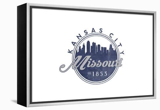 Kansas City, Missouri - Skyline Seal (Blue)-Lantern Press-Framed Stretched Canvas