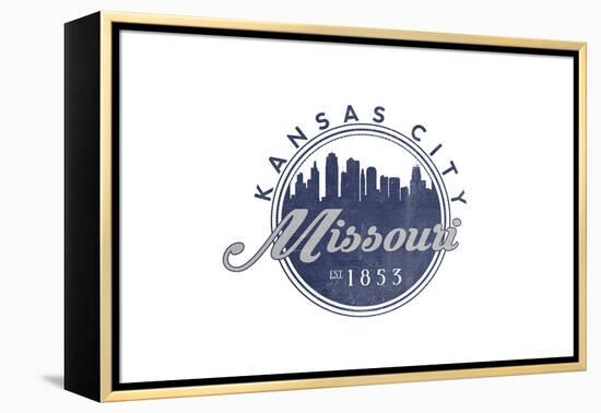 Kansas City, Missouri - Skyline Seal (Blue)-Lantern Press-Framed Stretched Canvas