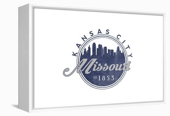 Kansas City, Missouri - Skyline Seal (Blue)-Lantern Press-Framed Stretched Canvas