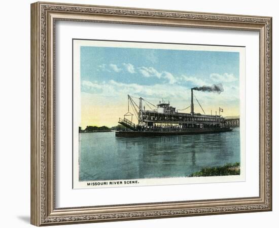 Kansas City, Missouri - View of a Steamer on the Missouri River-Lantern Press-Framed Art Print