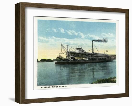 Kansas City, Missouri - View of a Steamer on the Missouri River-Lantern Press-Framed Art Print