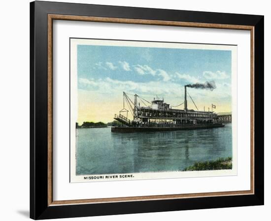 Kansas City, Missouri - View of a Steamer on the Missouri River-Lantern Press-Framed Art Print