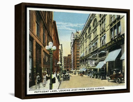 Kansas City, Missouri - Western View Down Petticoat Lane from Grand Avenue-Lantern Press-Framed Stretched Canvas