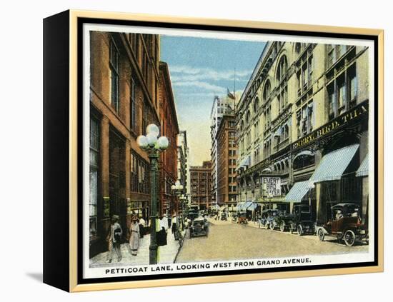 Kansas City, Missouri - Western View Down Petticoat Lane from Grand Avenue-Lantern Press-Framed Stretched Canvas