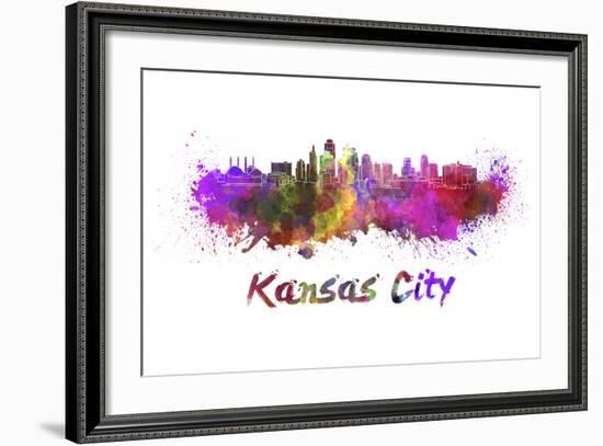 Kansas City Skyline in Watercolor-paulrommer-Framed Art Print