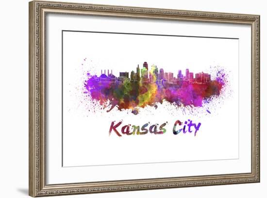 Kansas City Skyline in Watercolor-paulrommer-Framed Art Print