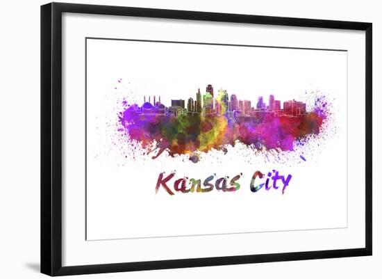 Kansas City Skyline in Watercolor-paulrommer-Framed Art Print