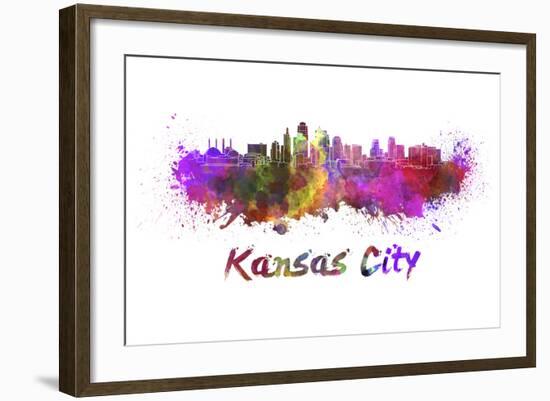 Kansas City Skyline in Watercolor-paulrommer-Framed Art Print