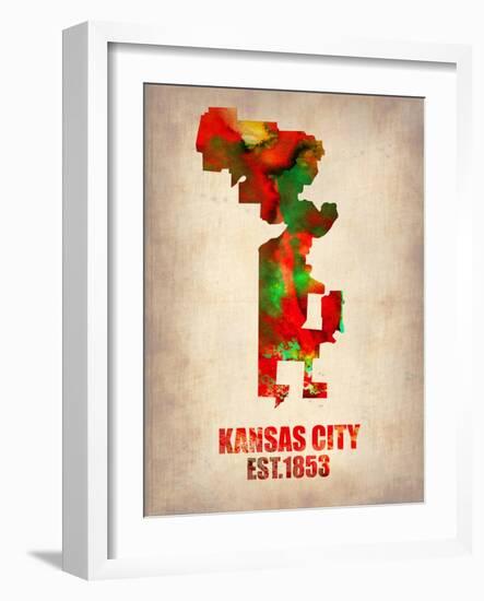 Kansas City Watercolor Map-NaxArt-Framed Art Print