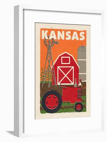 Kansas - Country - Woodblock-Lantern Press-Framed Art Print