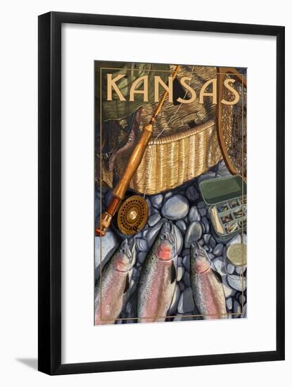 Kansas - Fishing Still Life-Lantern Press-Framed Art Print