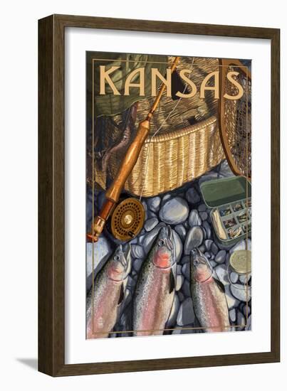 Kansas - Fishing Still Life-Lantern Press-Framed Art Print