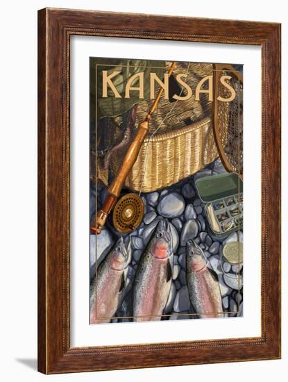 Kansas - Fishing Still Life-Lantern Press-Framed Art Print