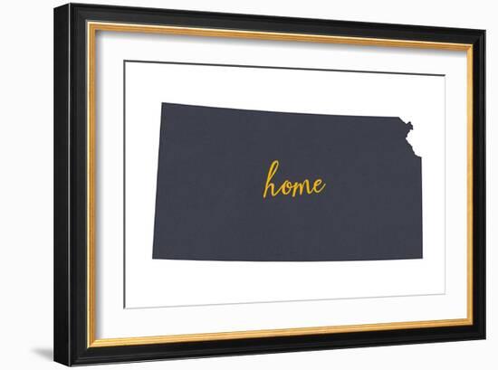 Kansas - Home State- Gray on White-Lantern Press-Framed Art Print