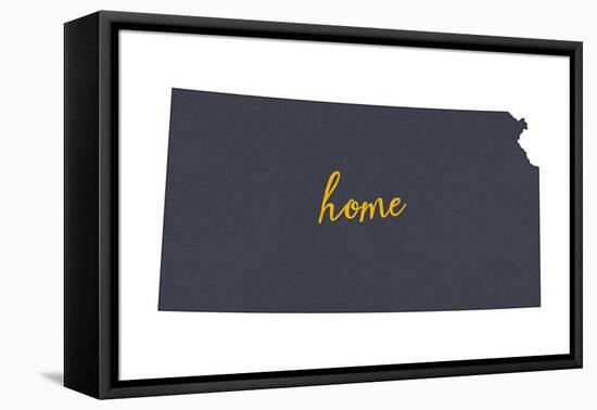 Kansas - Home State- Gray on White-Lantern Press-Framed Stretched Canvas