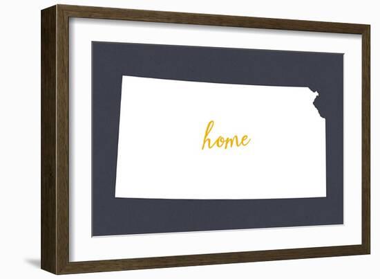 Kansas - Home State- White on Gray-Lantern Press-Framed Art Print