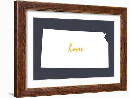 Kansas - Home State- White on Gray-Lantern Press-Framed Art Print