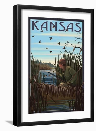 Kansas - Hunter and Lake-Lantern Press-Framed Art Print