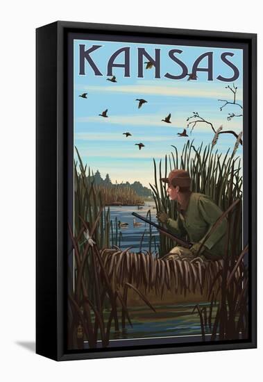 Kansas - Hunter and Lake-Lantern Press-Framed Stretched Canvas