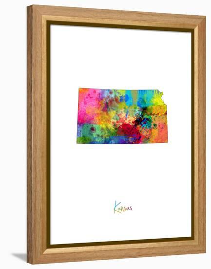 Kansas Map-Michael Tompsett-Framed Stretched Canvas