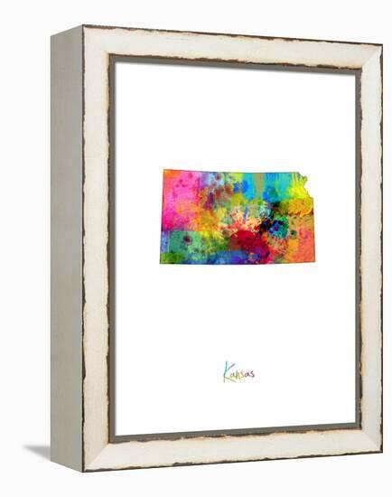 Kansas Map-Michael Tompsett-Framed Stretched Canvas