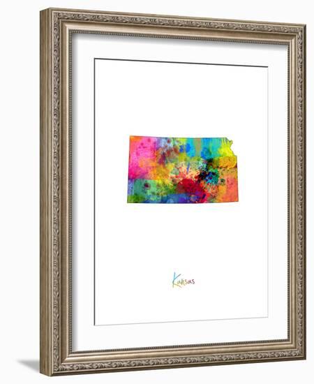 Kansas Map-Michael Tompsett-Framed Art Print